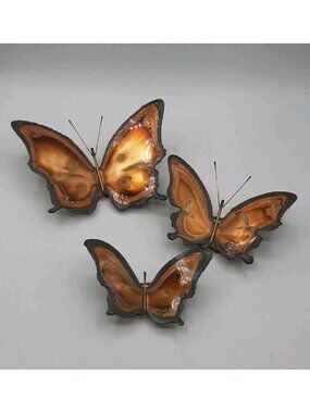 Vintage Brutalist Hand Crafted Torch Copper Butterflies Set of 3 Wall Decor